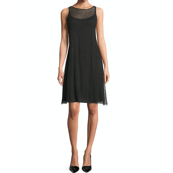 EILEEN FISHER Sheer Black Open Knit Tank Dress XS - Picture 2 of 12